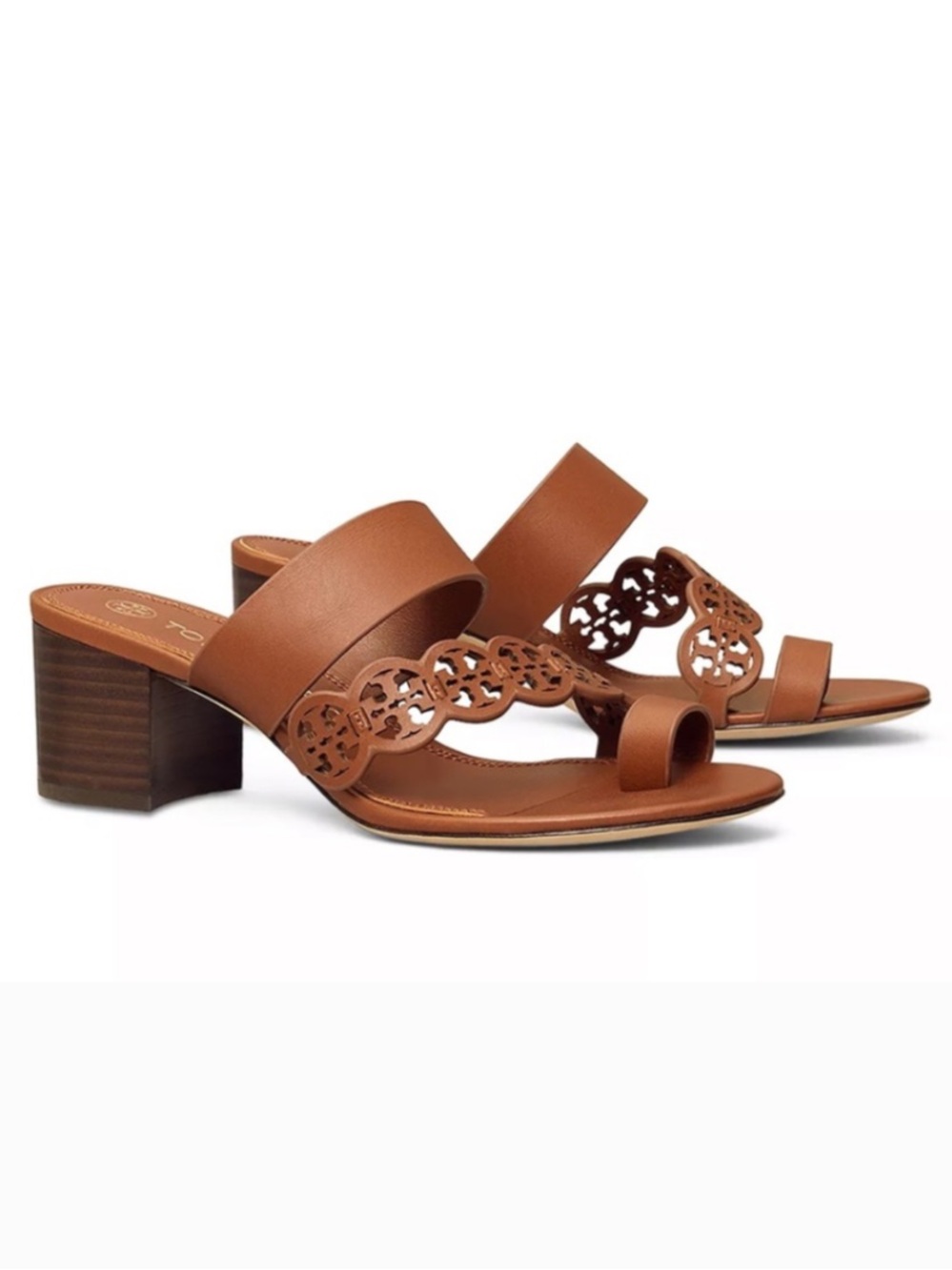 Tory Burch Tiny Miller Brown Leather Slide Sandals Women’s 7.5 Block Heel